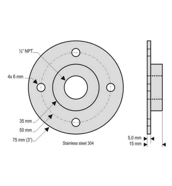 304 Stainless Steel Flange  1/2 NPT thread